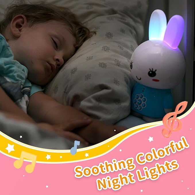 alilo Honey Bunny Kids Music Story Audio Player for Toddlers 1-5, Baby Boy Girl Easter Gifts, Pre-Loaded 16 Stories/48 Nursery Rhymes/12 Soothing Music, with Nightlight, Voice Recording