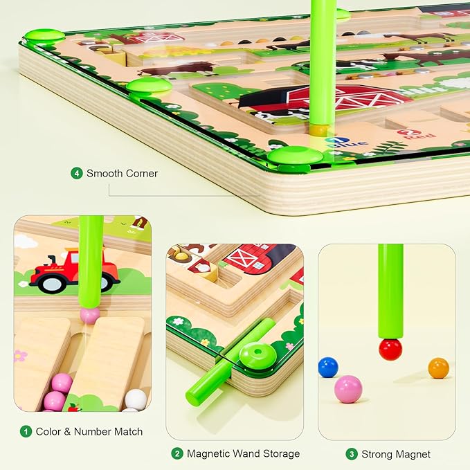 Magnetic Color and Number Maze, Montessori Wooden Toys for Ages 2-4,Sensory Toys,Fine Motor Skills Toys for Boys Girls 3-5 Years Old