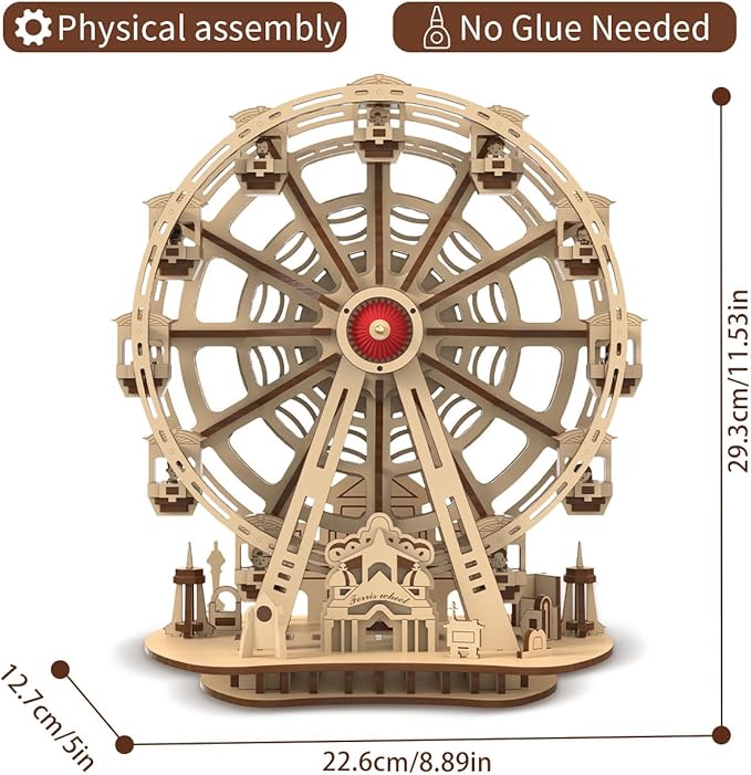 3D Wooden Puzzles for Adults, 242 PCS 3D Puzzles for Adults- Brain Teaser Wooden Puzzles for Father/Son, Gifts for Fathe/Son, Decompression 3D Puzzle Wood Models Kits (3.Ferris Wheel)