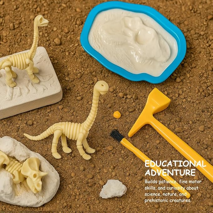 Dinosaur Fossil Digging Kit for Kids, Excavation Science Toy with Tools & 3 Dinosaur Skeletons (T-Rex, Triceratops, Brachiosaurus), Fun Educational Gift for Boys & Girls, Ages 6+