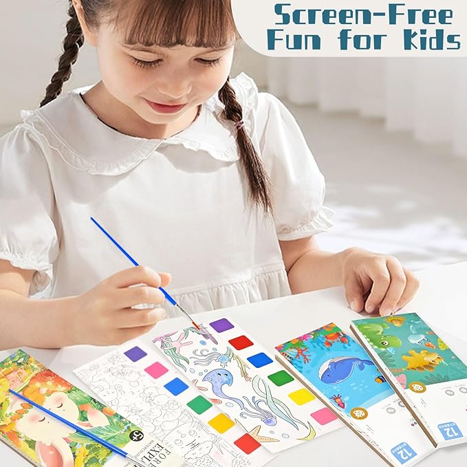 Vileafy 3-Pack Water Coloring Books for Kids Ages 4-8, Ocean, Animals, Dinosaur Travel Watercolor Painting Book with 6 Brushes for Airplane, Camping, Restaurant Activities, and Goodie Bag Stuffers