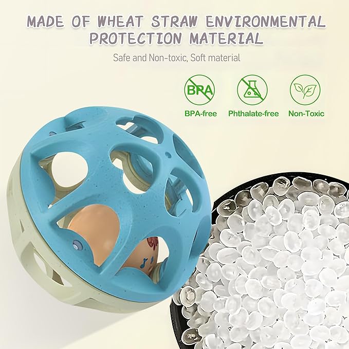 Sensory Rattle Balls Textured, Baby Teething Sensory Montessori Toys Soft Chew Toy with Rattles for Babies, Safe Wheat Straw Travle Toys, Developmental Newborn Baby Toys 6 to 12 Months