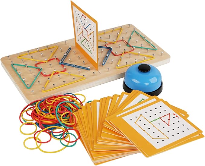 Montessori Geoboard with Rubber Bands | 2-Player Educational Board Game for Kids Ages 3-8 | STEM Math Manipulatives & Fine Motor Skills Toys | Sensory Learning Activity for Preschool, Kindergarten