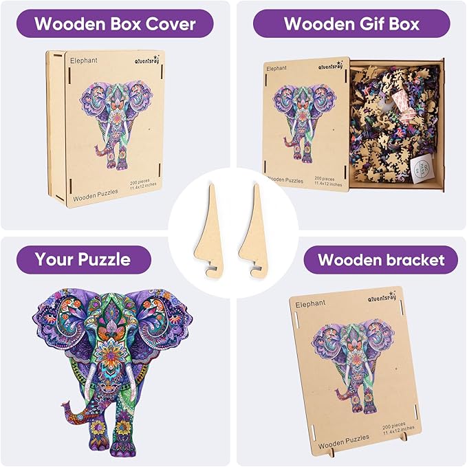 Wooden Puzzles Elephant 200 Pieces, Aim Puzzles for Adults, Zoo Animal Wooden Puzzle, Irregular Best Gift for Adults and Kids Family Game (12.4x11.4 in)