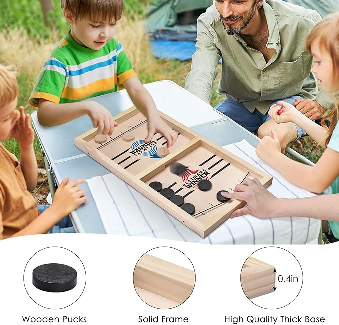 AMFLOWER Fast Sling Puck Game Large Size，Sling Puck Game for Kids & Adults, Fast-Paced Fun Board Games for a Party with Friends for Family Game Night, Desktop Battle, 22.4 * 12 * 1.45 Inch