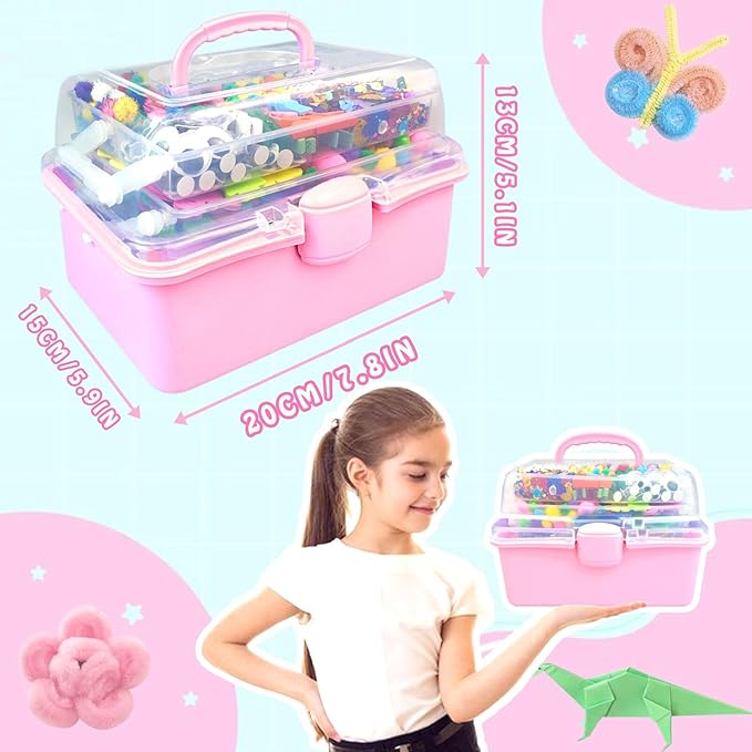 3000Pcs Arts and Crafts Supplies for Kids Craft Kits with Pipe Cleaners Crafting Supply All in 3 Layered Craft Box DIY Crafts for Kids Ages 4-8 8-12 Homeschool Supplies Toys Gifts for Girls & Boys