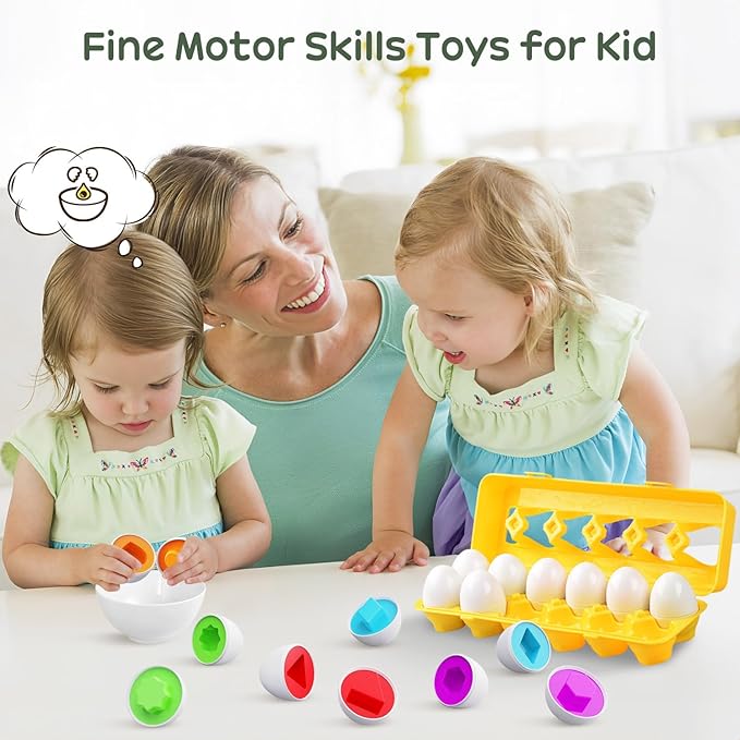 CPSYUB Matching Eggs Toys Color & Shape Recognition Sorter Puzzle, Montessori Toys for Baby Easter Travel Bingo Game, Sensory Early Learning Fine Motor Skills for Year Old Kids