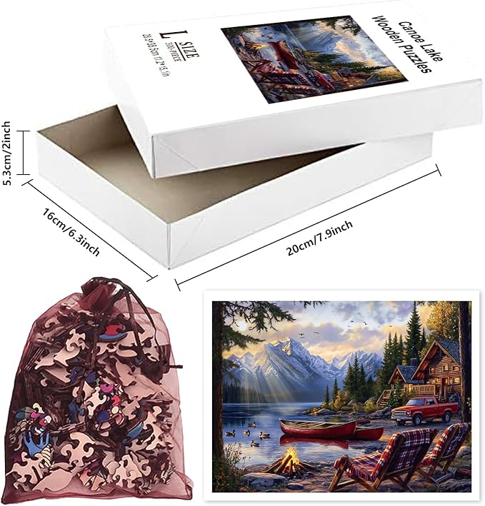 GLOBLELAND 300Pcs Canoe Lake View Wooden Jigsaw Puzzles for Adult Lake Sunset Colorful Unique Animal Shaped Jigsaw Puzzles for Holidays Birthday Gifts