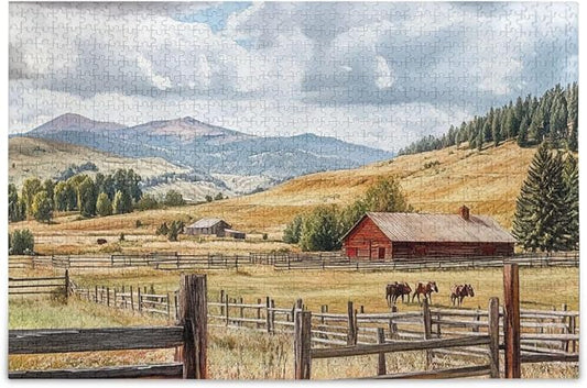 Cowboy Ranch Horse Jigsaw Puzzle Wooden Puzzles Difficult Brain Teasers for Adults 1000 Piecing