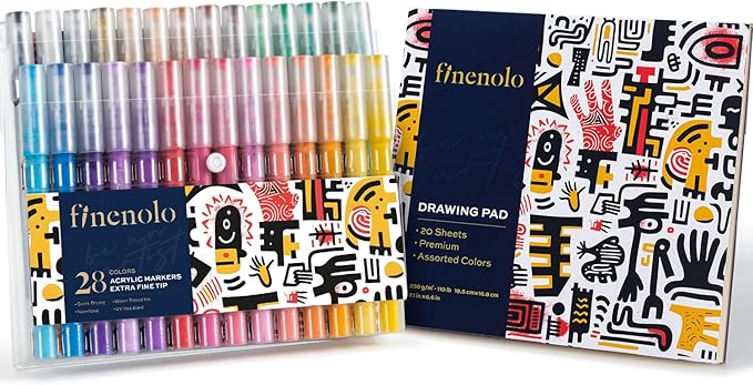28 Colors Acrylic Paint Markers with Free Sketchbook, Perfect for Rock Painting, Ceramic Mug Customization, Fabric Art, Glass Decoration & Wood Crafts, Water-Based, Quick-Drying, Non-Toxic