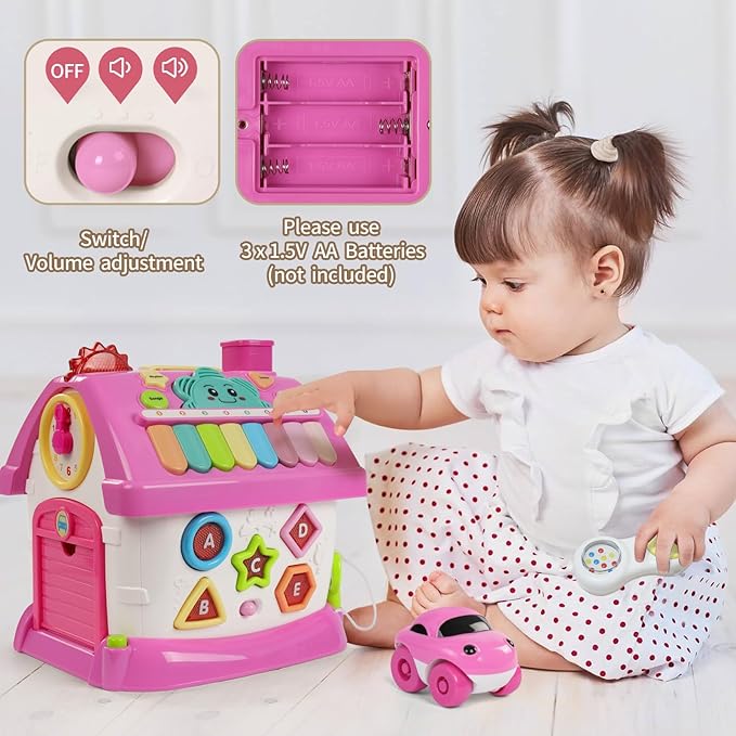 Multifunctional Learning Toy House&Activity Cube, Montessori Toys for 1 Year Old Girl Gift for First Birthday, One Year Old Educational Cube for Baby and Toddler Age 0-2