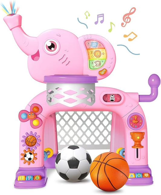 SpringFlower Toddler Basketball Hoop & Soccer Goal Activity Center Toys with Light & Music,Elephant Toddlers Musical Toys Gift, Baby & Toddlers Christmas Birthday Gift for 1 2 3 Year Old Girls & Boys