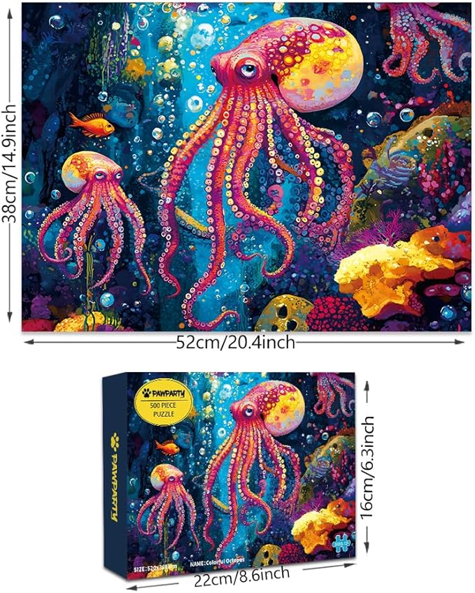 500 Piece Jigsaw Puzzle for Adults, Challenging Hard Puzzles for Kids and Teens Gift Choice Colorful Jellyfish (Colorful Octopus)