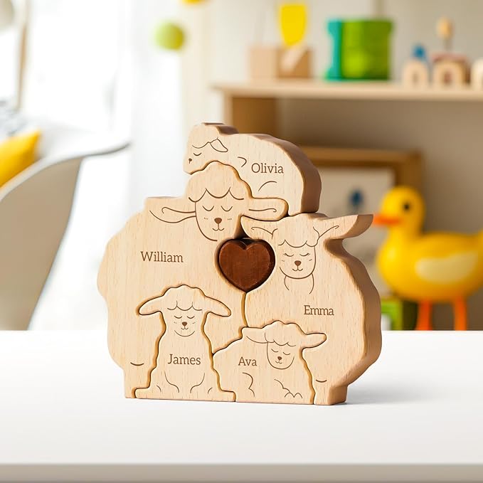 Wooden Goats Family Puzzle, Personalized Puzzles with 2–5 Names, Mothers Day Birthday Personalized Gifts for Mom Dad Kids Teen Boys Girls Grandma, Toddler Men Thanksgiving Gifts