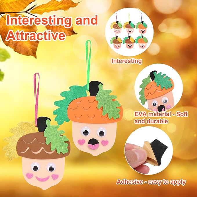 Fennoral 12 Pack Fall Crafts for Kids Make You Hazelnut Foam Stickers DIY Autumn Art and Craft for Boys Girls Party Supply Art Activities Birthday Gifts Fall Thanksgiving Decoration