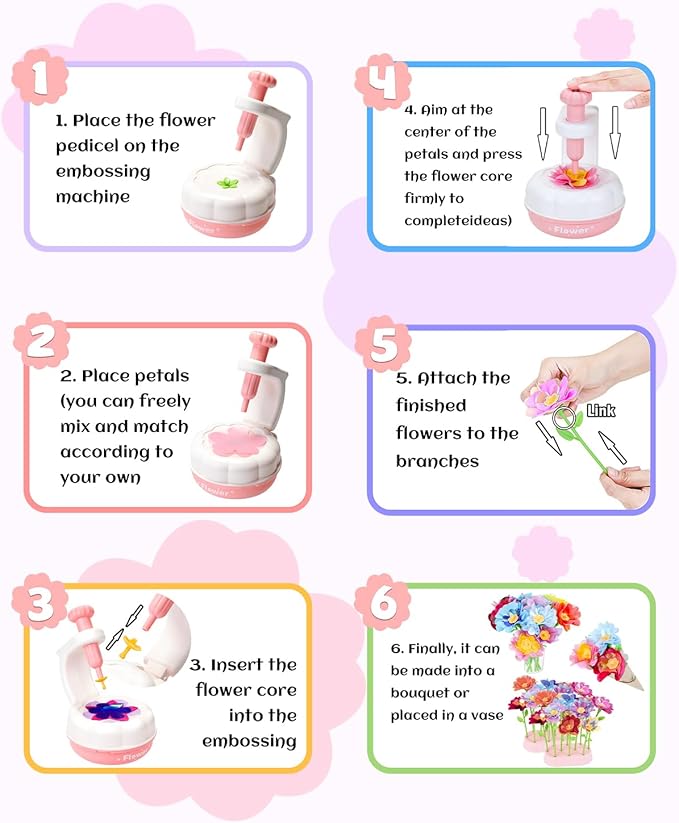 PERRYHOME Fabric Flower Bouquets Toys, 300+ Pcs DIY Flower Crafts for Kids, 2 Gameplays Educational Arts & Crafts Toy, Thanksgiving Birthday and Christmas Gift for 3 4 5 6 7 8 Years Toddler Girl