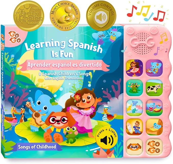 GO GO Spanish Musical Book Vol. 1: 8 Bilingual Songs, Learning Toy for Ages 1-3, Spanish Nursery Rhymes, Libros en Español para Niños, Interactive Libros Infantiles, Engaging Language Tool for Kids