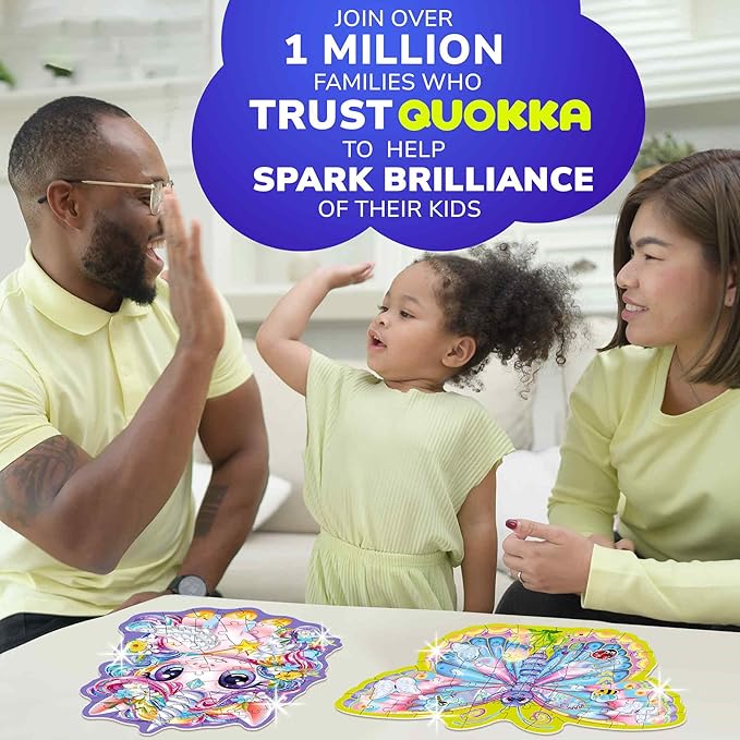 QUOKKA Shimmer Puzzles for Kids Ages 4-6 – 48 Piece Shaped Jigsaw Puzzles for Toddlers 3-5 – 4-Pack Princess, Mermaid, Butterfly & Unicorn Children's Game Ages 4-8 – Unique Gift Toy for Preschoolers