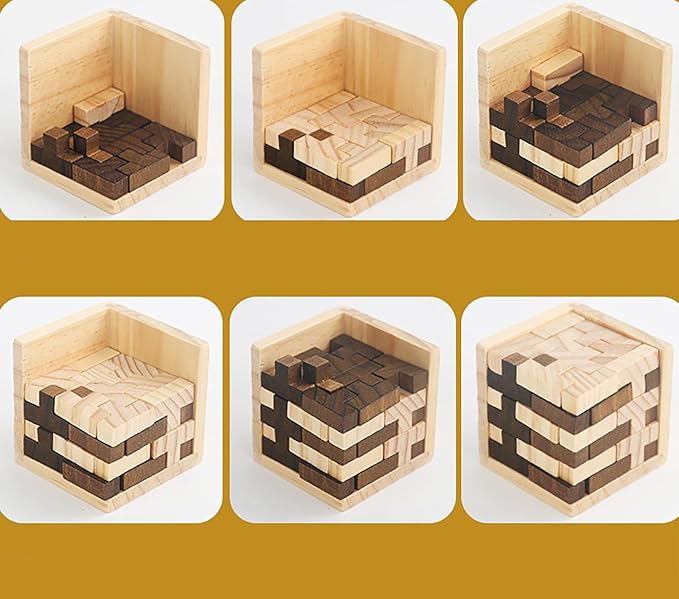Wooden Brain Teaser Puzzle Cube Easter Basket Stuffers Wooden Puzzles T-Shaped Jigsaw Logic Puzzle Educational Toy for Kids and Adults by AHYUAN (Brown and Natural)