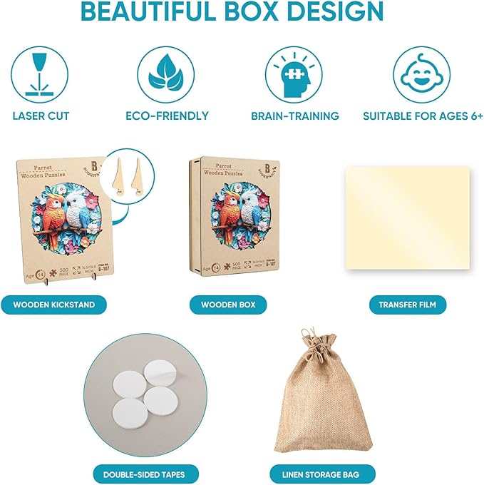 Wooden Puzzles for Adult,Round Parrots Jigsaw Puzzles 500 Pieces 5mm Thickness, Unique Shaped Bird Puzzle Fun Challenging Gift for Kids and Adults on Birthday,Christmas, 16.5 x 16.5 Inches