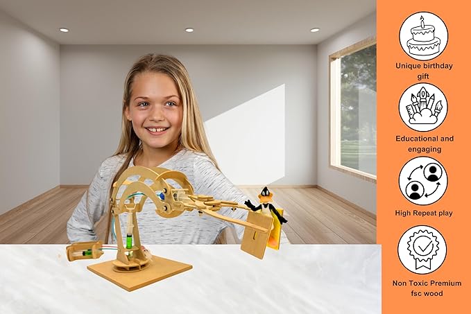 PATHFINDERS STEM Kit – Hydraulic Robotic Arm | Wooden Building Kit for Kids Ages 8-12 | Mechanical Engineering Toy | Hands-On STEM Project for Boys & Girls