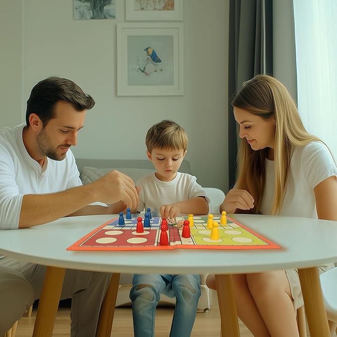 Foldable Ludo Board Game Set | Portable Travel-Friendly Family Board Game | Includes 16 Color Tokens, 2 Dice | Indoor/Outdoor Fun for Kids & Adults | Traditional Retro Toy Game