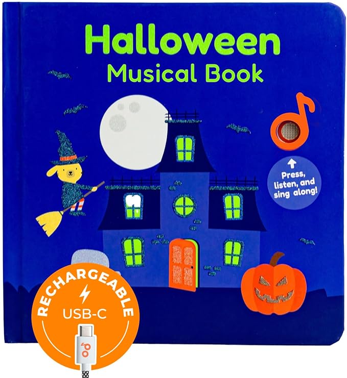 Cali's Books Halloween Books for Kids 3-5 - Glow in The Dark Musical Book for Toddlers 1-3, Halloween Toys Singing Music Book, USB-C Rechargeable Baby Nursery Rhymes Learning Song Toy for 2 Year Old