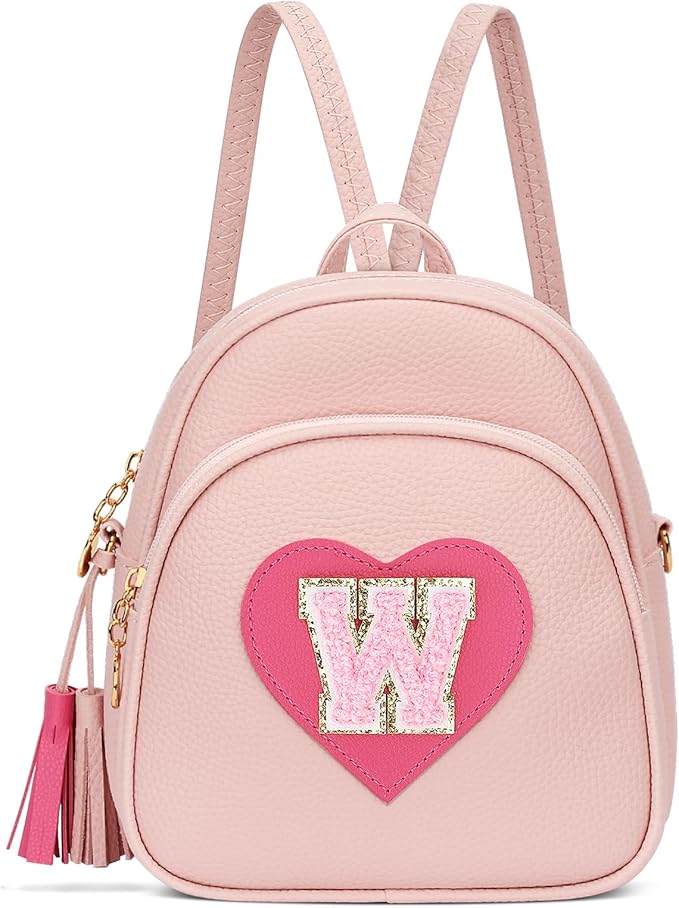 Girls Initial Mini Backpack Gifts for Kid Toddler Little Girl Teen Small Cute Heart Backpack Purse Preschool Kindergarten Bookbag，Pink-W