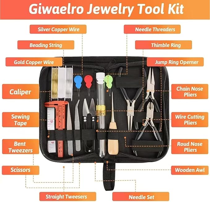 Giwaelro Jewelry Making Kit for Adults, Jewelry Making Supplies with Pliers, Wires, Findings, Necklace Chains, Magnifier and Storage Bag
