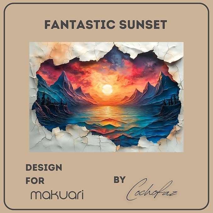 Wooden Puzzle for Adults, Jigsaw, Fantastic Sunset, Rainbow Lines, Thickness 5mm, Gift, Unique Shape Best Gift for Adults Kids, Family Game (200 Pieces)