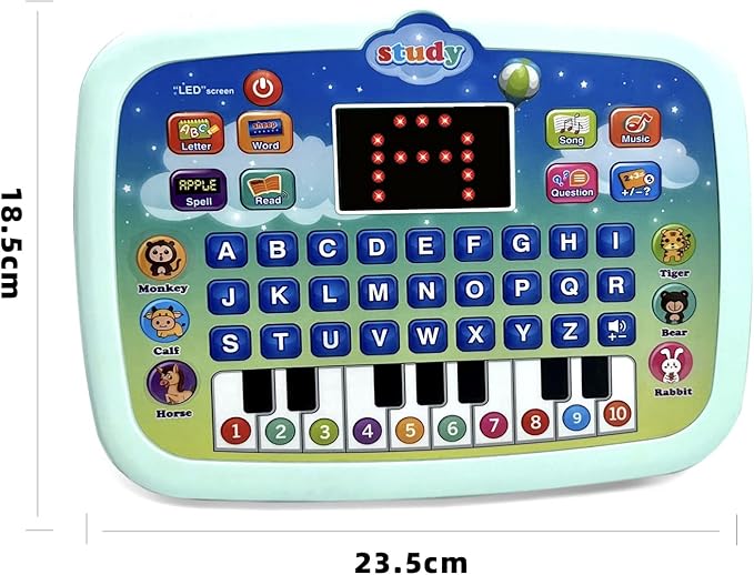 Kid Tablet Toddler Learning Pad Interactive Toy with Screen -Educational Toys Fun Gifts -Music/Piano/ABC/Numbers/Words/Spell/Animals - for Boys&Girls 3+ (Blue)……