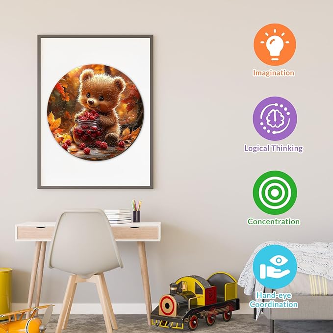 Wooden Puzzles for Kids Ages 4-6 - Berry Bear 50 Pieces Children Puzzles - Large Pieces Kids Puzzle with Unique Shapes - Educational Puzzles Toys for Boys and Girls (11.4 * 11.4 in)