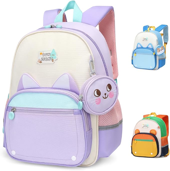 SUN EIGHT Toddler Backpack for Girls Kids Backpack Cute 3D Cartoon School Bag for Baby Girl Boy 2-5 Years (22140-Cat)
