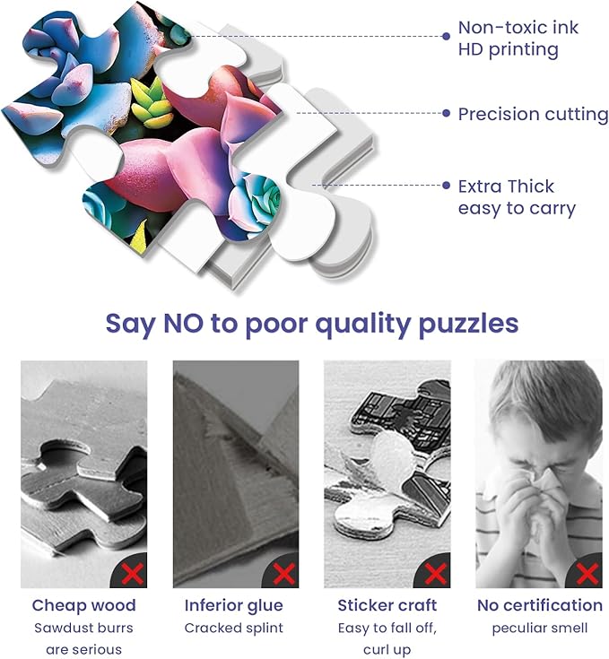 300 Piece Puzzle for Adults,Flowers & Succulents Jigsaw Puzzle for Adults Teens,Large Piece Puzzle for Kids Ages 8-10 10-12,Glossy & Sturdy Pieces,Challenging Family Game Great Gift,20.5x15 in