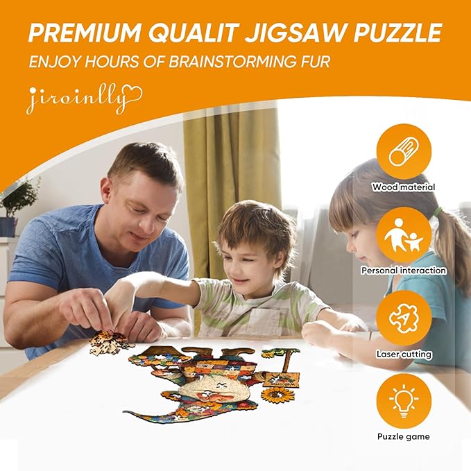 Wooden Puzzles for Adults, Gnome Puzzle for Adults and Kids 200 Pcs, Unique Shape Wooden Jigsaw Puzzle, Wooden Puzzle Creative Toys for Family Friends 12.4'' x 12''