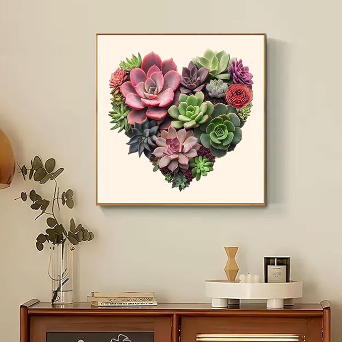 Wooden Puzzles for Adults 500 Pieces,Heart Succulent Unique Shaped Flower Wooden Jigsaw Puzzles for Adults and Kids,Extra Thick 5MM,Birthday Gift,17.3"x18.4"