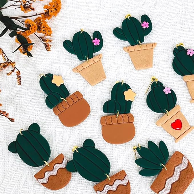 Cactus Polymer Clay Cutters – 10 Pcs Plant and Pot Clay Cutters Set for Earrings and DIY Crafts, Polymer Clay Tools for Jewelry Making