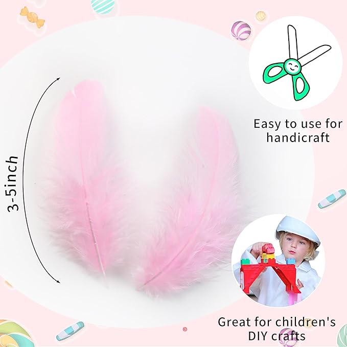 Soarer Pink Feathers for Crafts - 300pcs 3-5inch Craft Feathers Bulk for Wedding Home Party, Dream Catcher Supplies and DIY Crafts(LightPink)