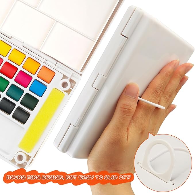 Graspable Watercolor Paint Set,Vivid Colors Painting Set Travel Paint Set Watercolor Sketching Kit with Water Pen,24 Sheets Watercolor Papers,3 Tutorial Video-24Colors