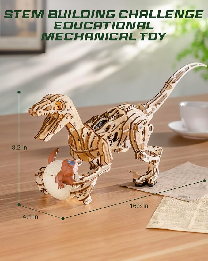 ROKR Walking Dinosaur Toys 3D Wooden Puzzles for Adults, Mechanical Wood Model Kits, Stem Building Project DIY Crafts Kits, Educational Toys Dino Collection Birthday Gifts for Adults & Teens 14+