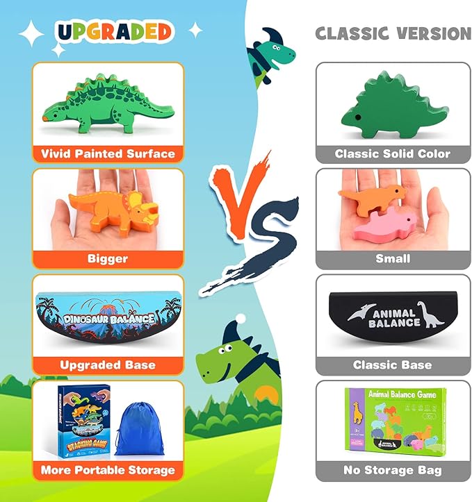 Dinosaur Toys for Kids 3-5: Wooden Stacking Montessori Toys for 3 4 5 6 7 8 Year Old Boys Girls Christmas Birthday Gifts for Kid Ages 4-8 Balance Competition Game for Family Stocking Stuffers
