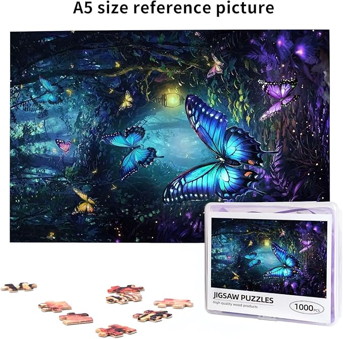 Butterfly Puzzle 1000 Pieces，Fantasy Magical Forest Puzzles 1000 Pieces, Glow Art Jigsaw Puzzles Butterflys,Fantasy Colorful Butterfly Insect Puzzle Puzzles As Family Game