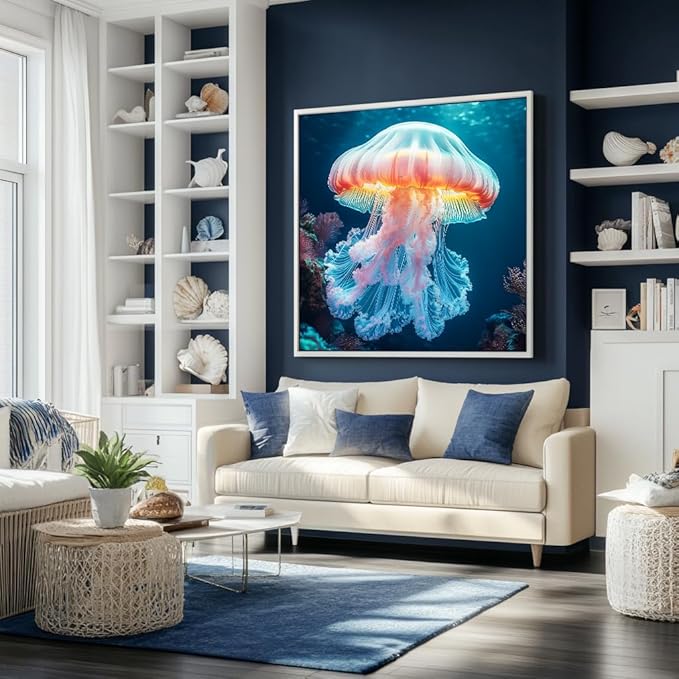 Bgraamiens 1000 Piece Jigsaw Puzzle for Adults - Deepsea Jellyfish - Vibrant Ocean Art Puzzle with Bioluminescent Glow Effect, Challenging Sea Creature Puzzle Gift