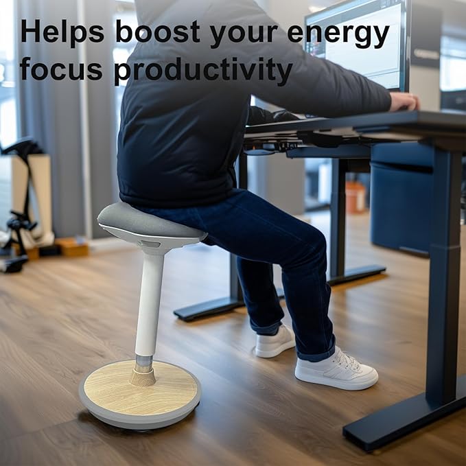 Wobble Stool - Adjustable Height Standing Desk Chair | Sit Stand Stool with 360-Degree Non-Slip Swivel Base|for Home,Office and Classroom(Light Wood)