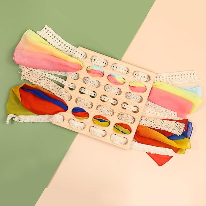 Eray Wooden Lacing Toys Open Ended Busy Board with Play Silks Kid Weaving Board Handwork Gift Educational Toy