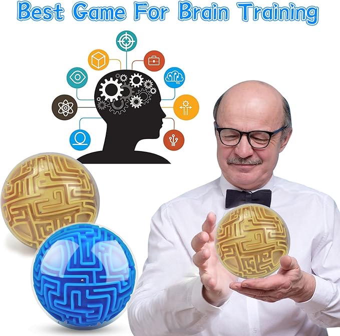 2 Pack 3D Puzzle Maze Ball Magic Brain Teasers Games Memory Sequential Puzzle Cube Balls Educational Toys for Kids Teen & Adults Birthday Christmas Stocking Stuffers Gifts, Hard Challenges