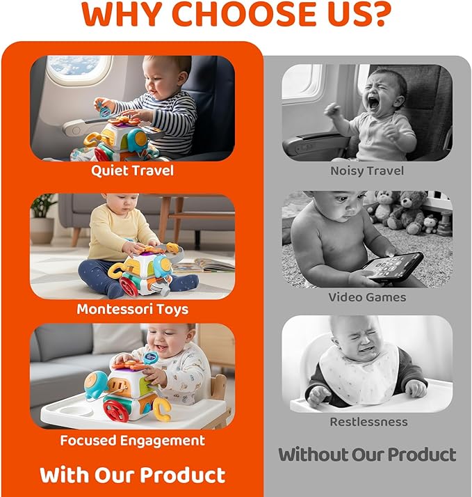 Baby Busy Board Cube, Toys for Boy Girl, Montessori Travel Toys for Toddlers, Learning Fine Motor Skills| Birthday Gifts for Infant Boys Girls (10-in-1 Busy Cube)