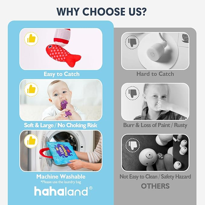 hahaland Toddler Toys Montessori Toys for 1 Year Old Boy Girl Birthday Gift - 10 in 1 Cloth Fishing Game for Toddler 1-3 with Stacking Cups - Number Counting, Color Sorting Learning