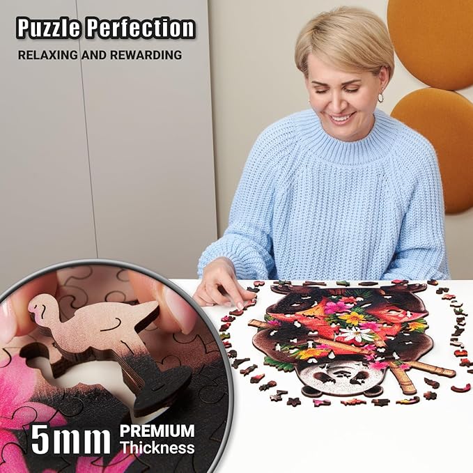 LEOGOR Wooden Puzzles for Adults – 350 Piece, 14.4 x 17.1 in Extra-Thick 5mm Wood Puzzles Adult, Animal Shaped Large Mosaic Jigsaw, Tropical Panda Paradise, Unique Hand-Drawn Pieces
