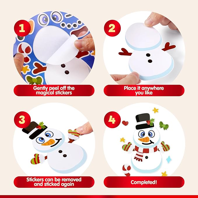 JOYIN 24 Pcs Christmas Make-a-face Stickers, Make Your Own Characters Mix and Match Sticker Sheets with Christmas Elf, Santa, Snowman, Tree, Xmas Party Games for Kids Party Favor Supplies Craft